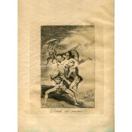 FRANCISCO DE GOYA «Donde va mamá?» Grabado original nº 65 de los Caprichos. Calcografía Nacional.