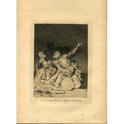 FRANCISCO DE GOYA «Si amanece, nos vamos» Grabado original nº 71 de los Caprichos. Calcografía Nacional.