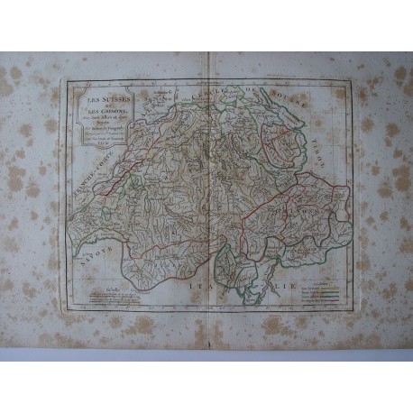 «Les Suisses et les Grisons» par Robert de Vaugondy-Delamarché 1800