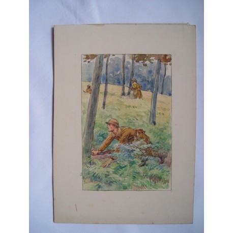 Cazadores Acuarela inglesa XIX-XX.