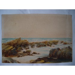 Escena de costa Acuarela inglesa del siglo XIX.