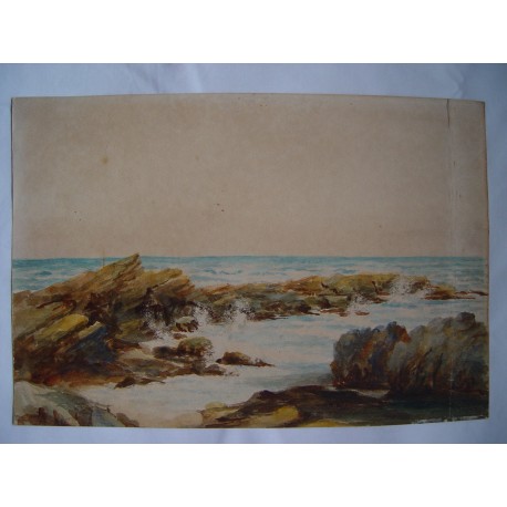 Escena de costa Acuarela inglesa del siglo XIX.