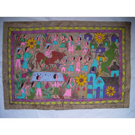 Interesante papiro posiblemente peruano de la primera mitad del siglo XX sobre una fina superficie creo que de corcho.