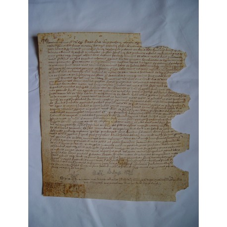 Documento notarial del siglo XVI sobre pergamino. Fechado en Arenys en 1525.