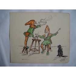 Dibujo cómico Firmado por A. Daniels. Fechado en 1914.