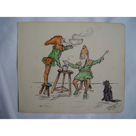 Dibujo cómico Firmado por A. Daniels. Fechado en 1914.