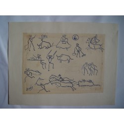 Tema taurino Dibujo de la pintora nacida en Calatayud Carmen Osés (1898-1961).