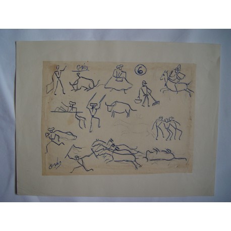 Tema taurino Dibujo de la pintora nacida en Calatayud Carmen Osés (1898-1961).