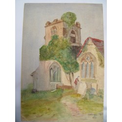 Iglesia con torre Acuarela inglesa.