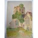 Iglesia con torre Acuarela inglesa.