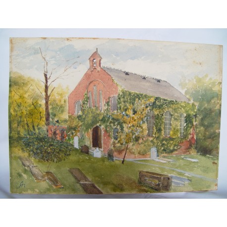 Ermita. Acuarela de la escuela inglesa siglo XIX-XX. Firmada iniciales.