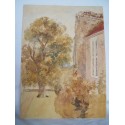 Casa con jardín. Acuarela de la escuela inglesa del siglo XIX-XX.  Firmada iniciales.