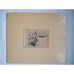 Apunte de barcas Dibujo a plumilla. Dedicado.