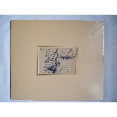 Apunte de barcas Dibujo a plumilla. Dedicado.