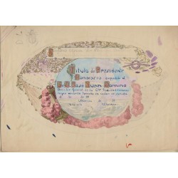 Boceto para un título de Presidente Honorario expedido a D. José Juan Dómine  Director general de la Compañía Transmediterránea´