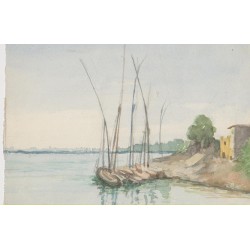 Tema de costa. Acuarela de la escuela inglesa del siglo XIX-XX.