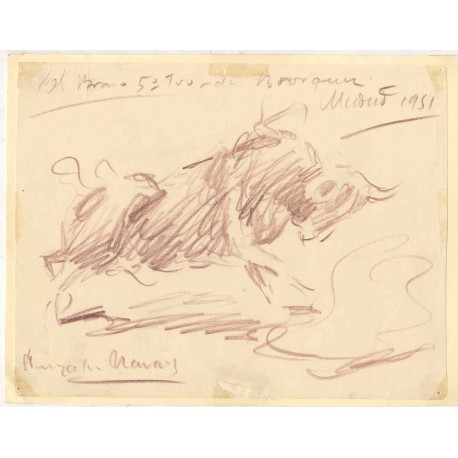 Angel Gonzalez Marcos. Dibujo: El bravo 5º toro de Bohórquez. Madrid 1951