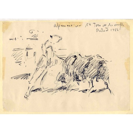 Angel Gonzalez Marcos. Dibujo: Aparicio 1º toro de la Vega Madrid 1952