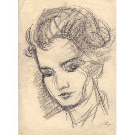 Jose Lopez Guntín (Villalba, Lugo 1929-Lugo1996) Retrato Dibujo a lapiz.