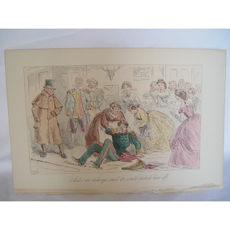 Senk ar arlways said ar could polish him off. Grabado coloreaoa por John Leech&Phiz. en 1840-1855