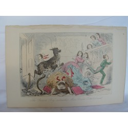 The Benicia Boy  astonishes Miss Birches Establishment. Grabado coloreado original de Jhon Leech y Phiz en 1840-1855