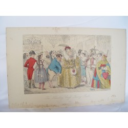 The handley crofs Nancy Ball. Grabado coloread original de Jhon Leech y Phiz en 1840-1855