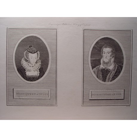 «Mary Queen of Scotts and Devereux Earl of Essex» Grabado por Pass