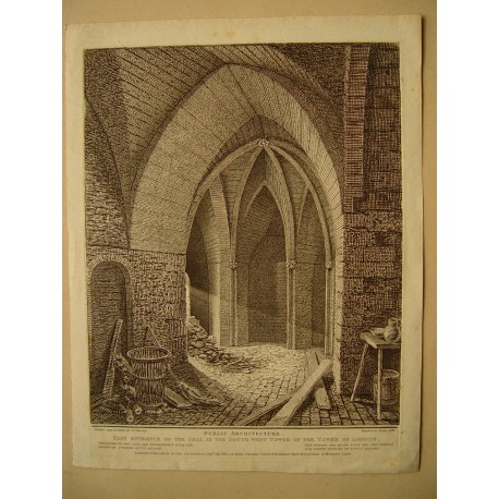 «East Entrance to the cell in the South West Tower of the Tower of London» dibujado y grabado por John Thomas Smith 1811