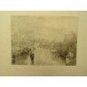 Vue du Tibre avec le pont triomphal (Rome, Italie), d'après une uvre de Turner. Gravure ancienne, 1878