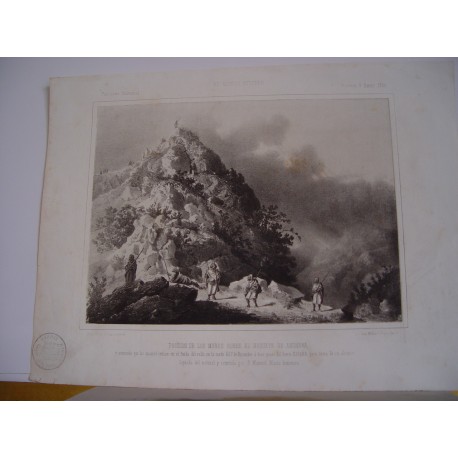 «Posición de los moros sobre el boquete de Anghera» Litografia por Perez de Castro