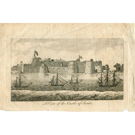 India. «A view of the castle of Surat» Grabado