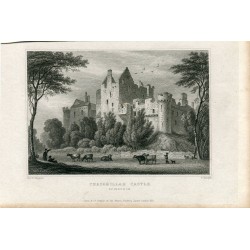 Escocia. Craighmillas Castle en Edimburgo grabado por W. Radcliffe en 1831