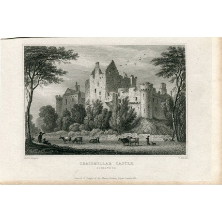Escocia. Craighmillas Castle en Edimburgo grabado por W. Radcliffe en 1831