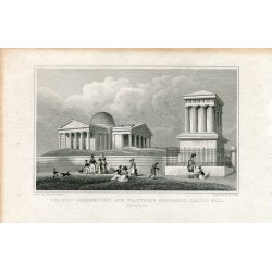Escocia. The New Observatory and Playfair' s monument, Calton Hill, 1833,  Edimburgo