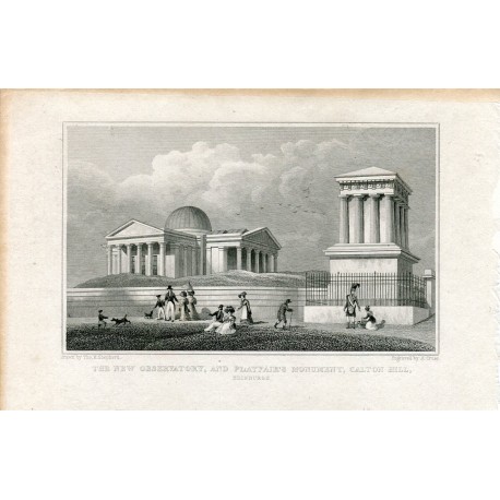 Escocia. The New Observatory and Playfair' s monument, Calton Hill, 1833,  Edimburgo