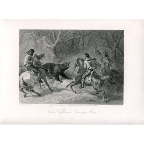 Native Californian Lassoing Bear grabado por Francis Holl