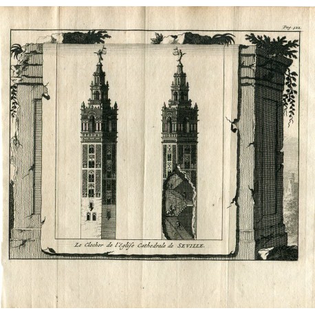 Sevilla. El reloj de la Catedral. Grabado por Pieter Van der Aa, 1707.
