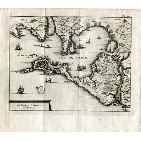 La Rade de Cadix et les environs. Grabado por Pieter Van der Aa, 1707.