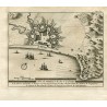 Gerona. Plano de Roses & du fort de la Trinité. Grabado por Pieter van der Aa en 1707