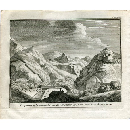 Perspectiva de la maison Royale de Xeneralife et son parc. Van der Aa.