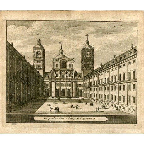 La premiere Cour & l'Eglise de l'Escorial grabado por Van der Aa