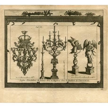 Lustre,Chandeliers de bronze doré& Pupitres dans le Pantheon de l'Escorial. Van der Aa