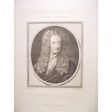 «Sr. Isaac Newton» Grabó Goldar (Oxford,1729-Londres,1795), siguiendo obra de Godfrieid. Kneller.(1646-1723)