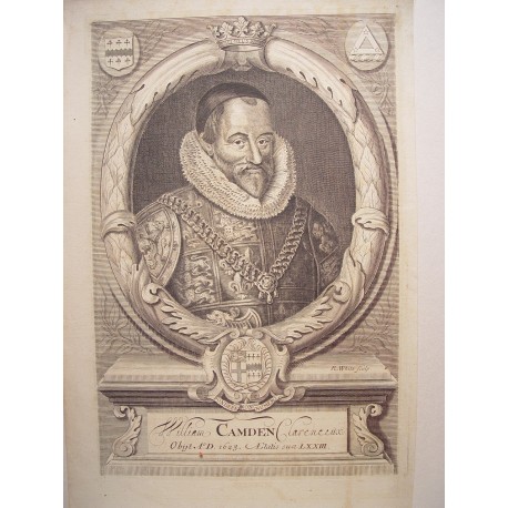 William Camden Clarenceus' Painted by y Engraved by Robert White (Londres,1645-Beloomsbarry,1703).