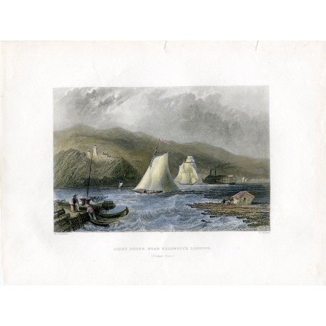 EEUU Light House near Caldwell's Landing grabado por H. Adlard