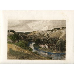 Inglaterra. Knaresborough. Rio, grabado por Bernard Evans, 1890