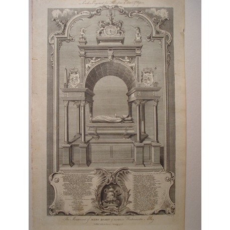 «The Monument of Mary Queen of Scots in Westminster Abbey. Dib. Gravelot. Grabó Goldar (Oxford, 1729- Londres,1795).