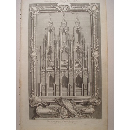 «The Monument of King Edward II in the Catedral of Gloucester» Dib. Gravelot. Grabó Goldar (Oxford,1729-Londres,1795).
