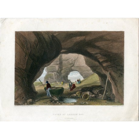 Inglaterra. Caves at Ladram Bay, Durham grabado por W. Finden
