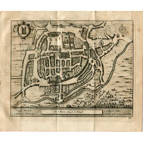 Portugal. Vue de Braga. Metropole du Portugal grabado 1715 de Alvarez de Colmenar